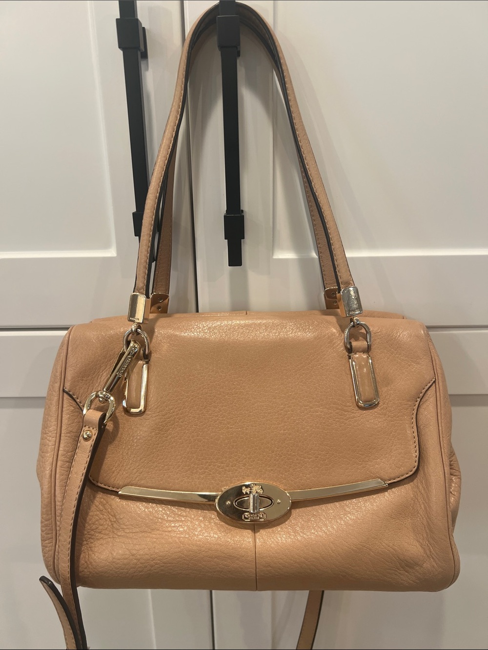 Coach Tan Leather Satchel Handbag with Gold Hardware